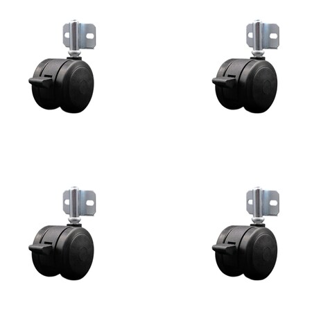 Service Caster 2'' Black Floor Safe Twin Wheel Casters with Brakes Side Mount , 4PK SCC-GR02S50-TPR-BLK-B-716-4-CB180-4